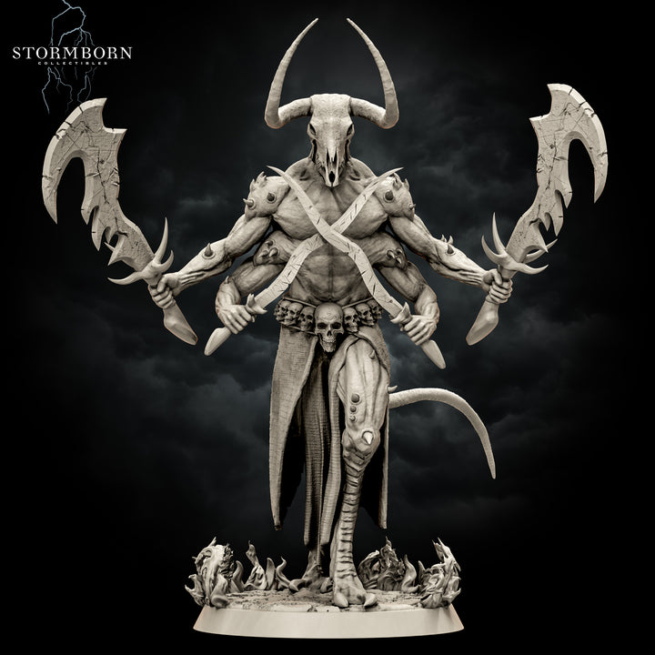 Moloch, the Soulless unpainted resin demon miniature by Stormborn Collectibles, 28-32mm DnD tabletop model.