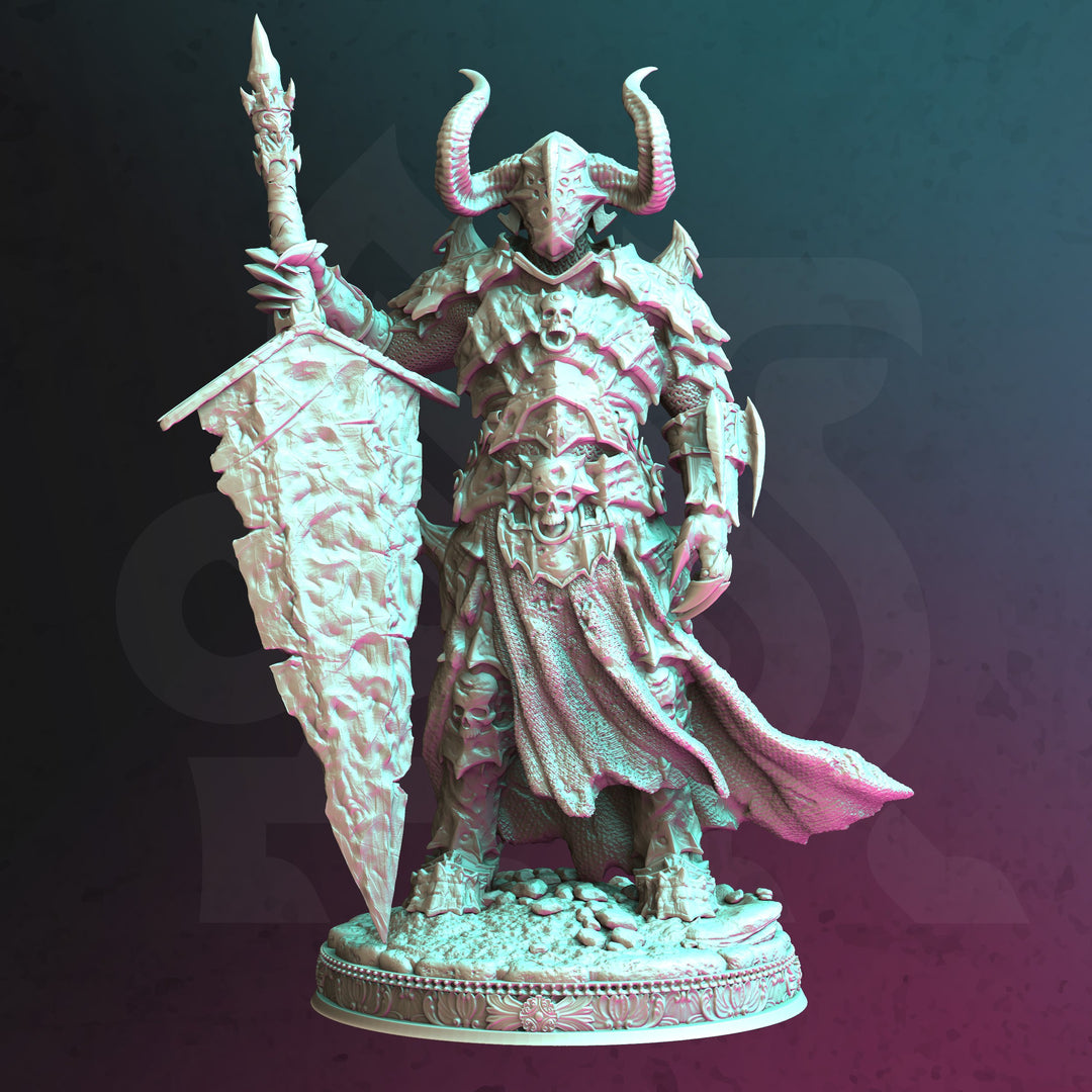Death Knight - Morian Fairhair unpainted resin undead miniature by DM Stash, 28-32mm DnD tabletop model.