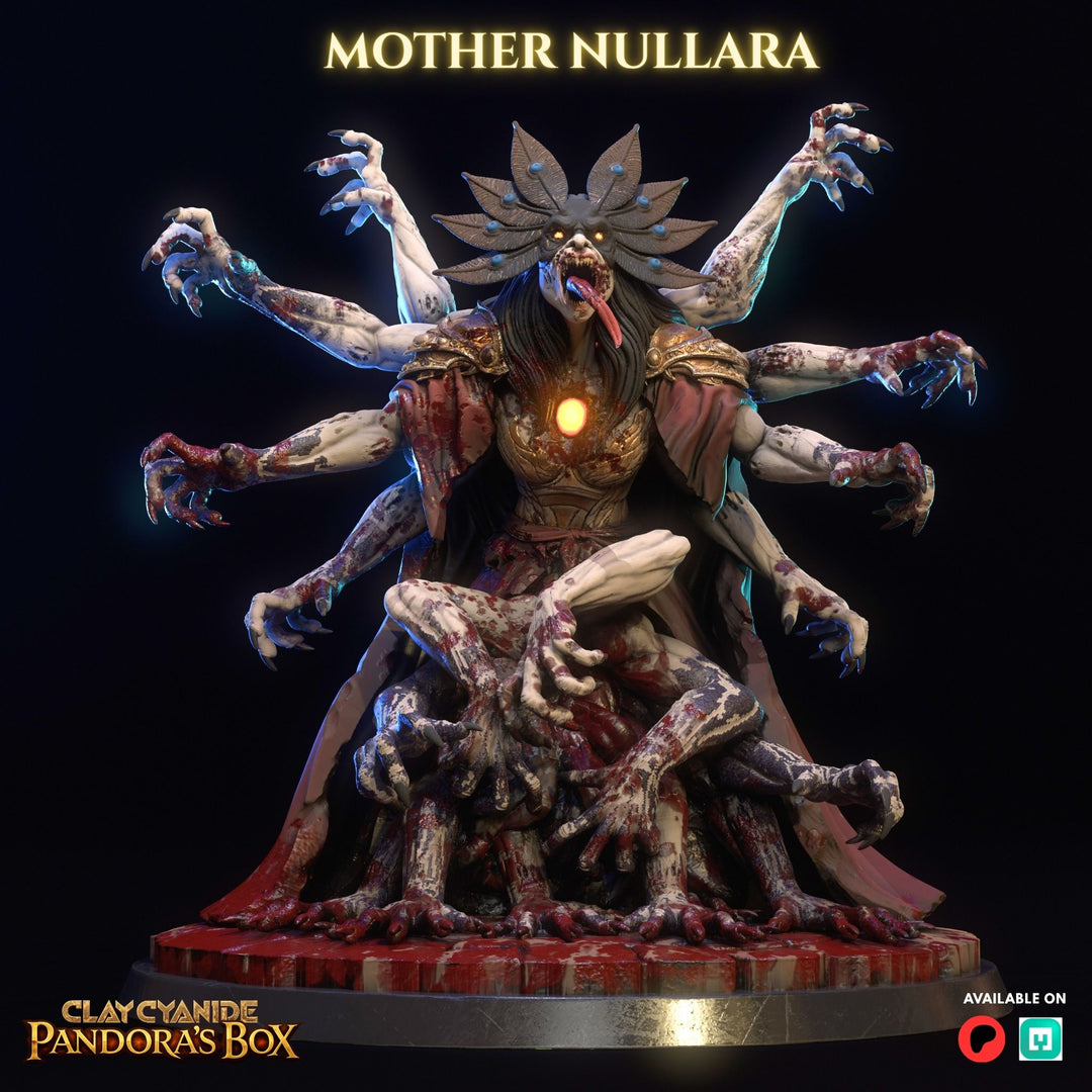 Mother Nullara unpainted resin fantasy miniature by Clay Cyanide, 28-32mm DnD tabletop model.