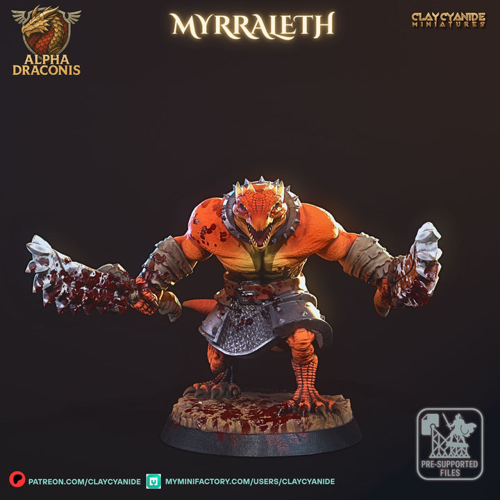 Myrraleth - Draconic Fighter unpainted resin dragonborn miniature by Clay Cyanide, 28-32mm DnD tabletop model.