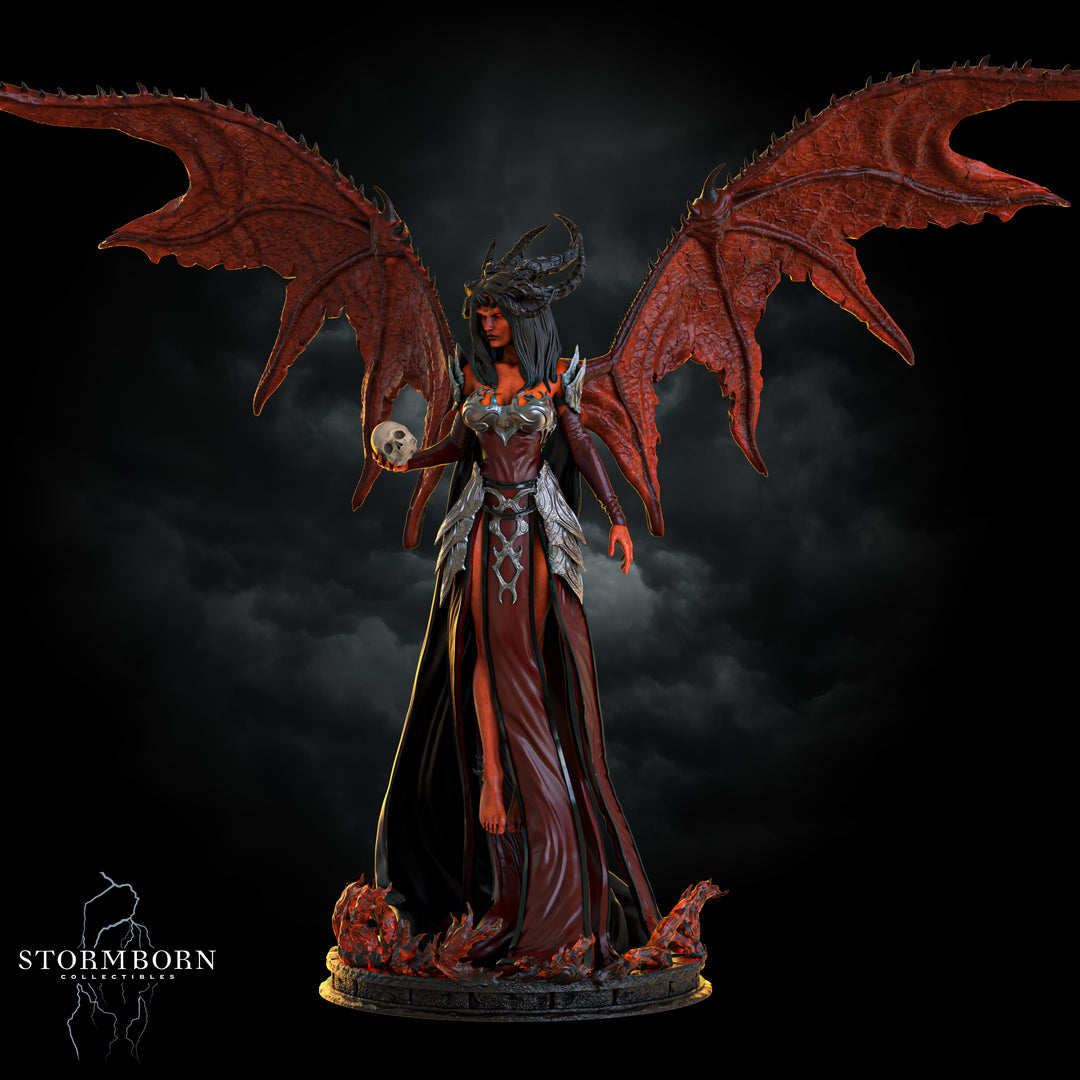 Nyxara, Demon of the Night unpainted resin demon miniature by Stormborn Collectibles, 28-32mm DnD tabletop model.