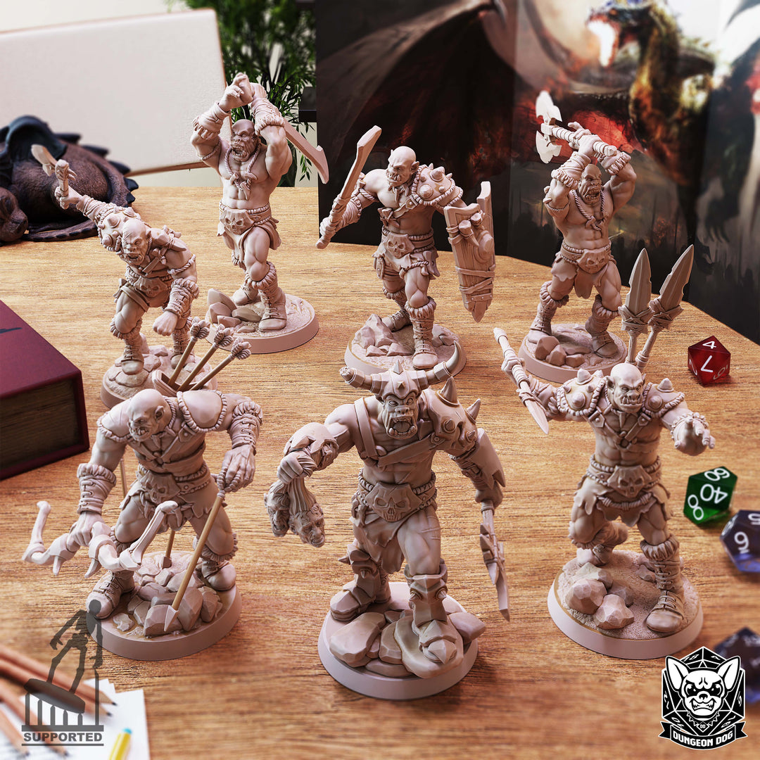 Orc Warriors Pack unpainted resin orc miniature by Dungeon Dog, 28-32mm DnD tabletop model.