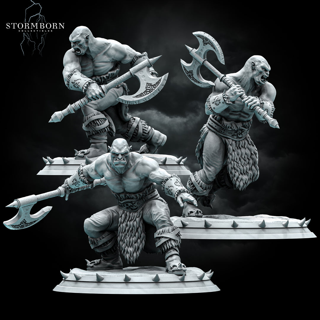 Orc Warriors unpainted resin orc miniature by Stormborn Collectibles, 28-32mm DnD tabletop model.