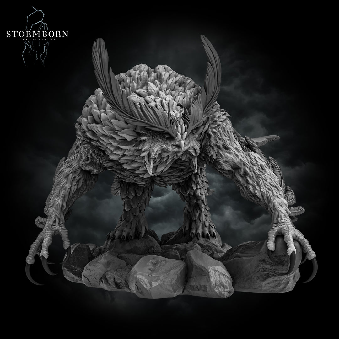 Titancrest Owlbear unpainted resin fantasy miniature by Stormborn Collectibles, 28-32mm DnD tabletop model.