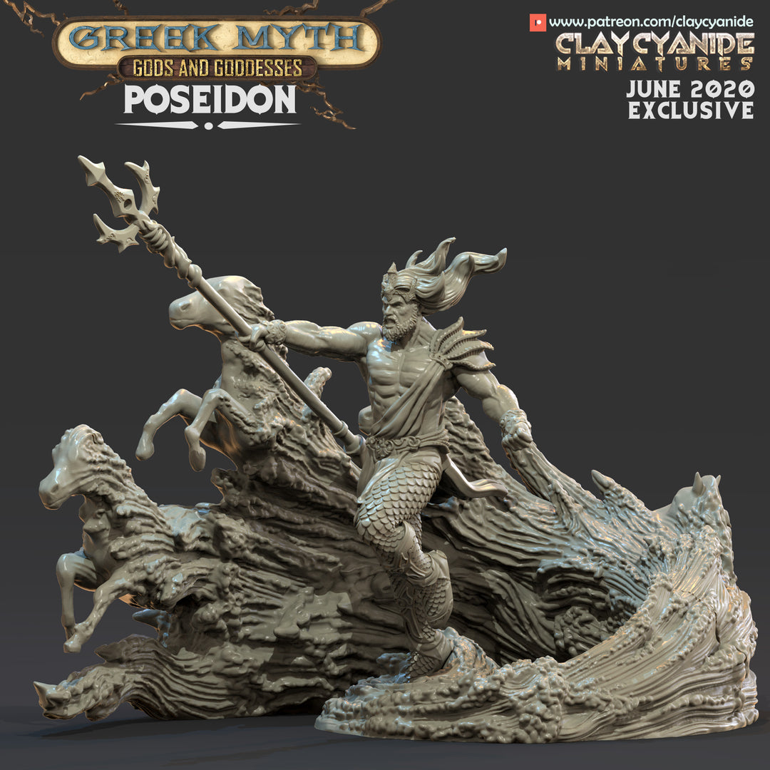 Poseidon - Greek God unpainted resin character miniature by Clay Cyanide, 28-32mm DnD tabletop model.