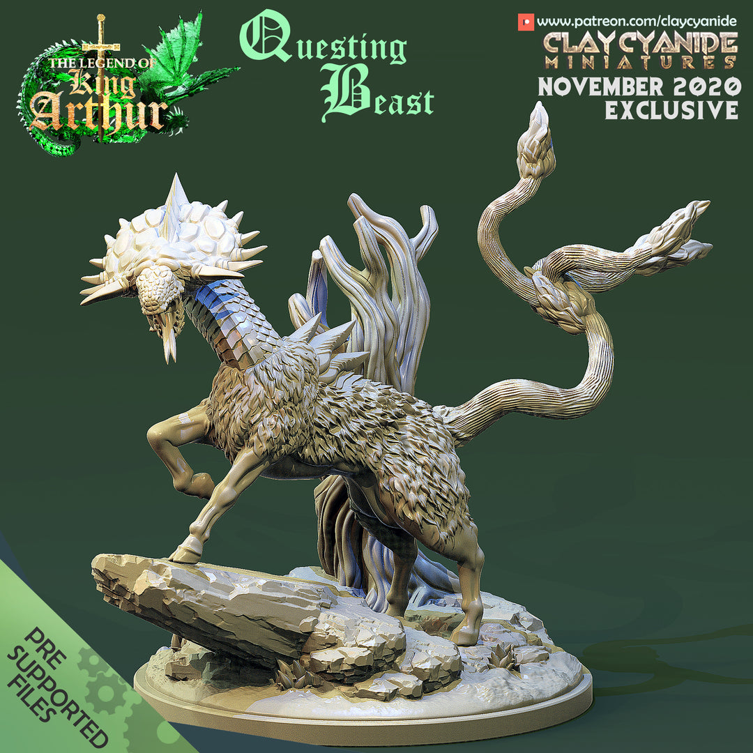 Questing Beast unpainted resin fantasy miniature by Clay Cyanide, 28-32mm DnD tabletop model.