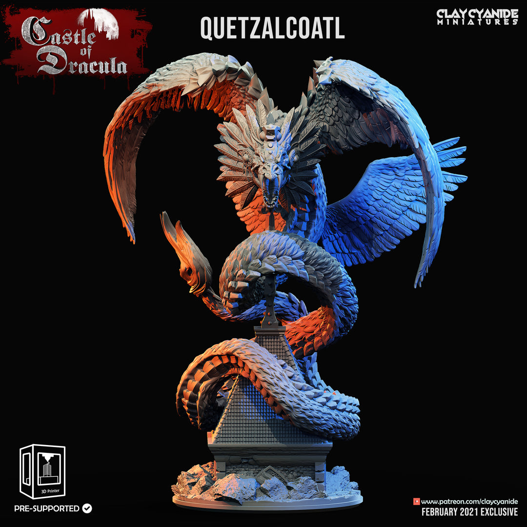 Quetzalcoatl - Aztec Deity unpainted resin fantasy centerpiece miniature by Clay Cyanide, 28-32mm DnD tabletop model.