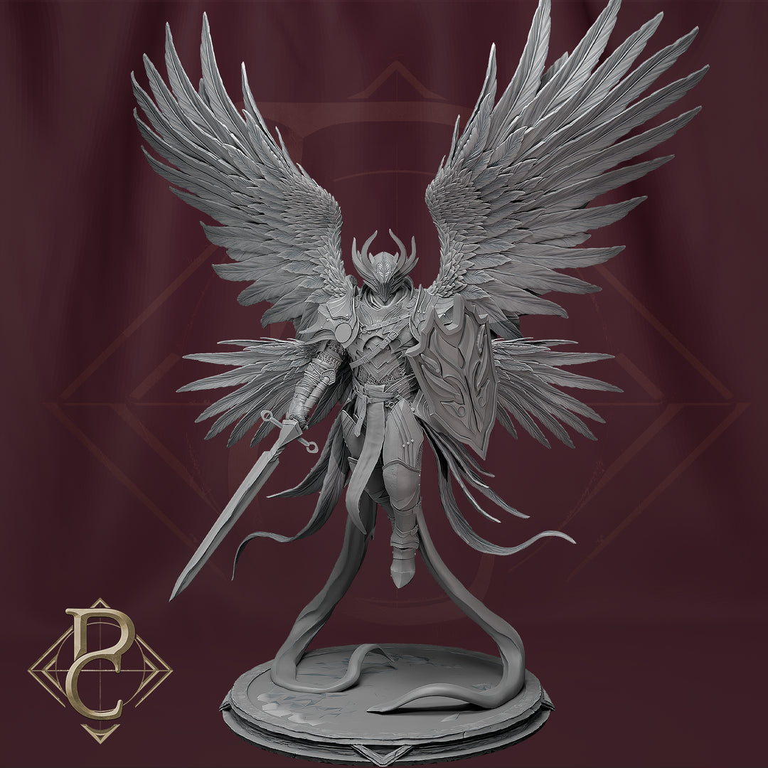 Radian Archon unpainted resin angel miniature by Parasite Collectibles, 28-32mm DnD tabletop model.