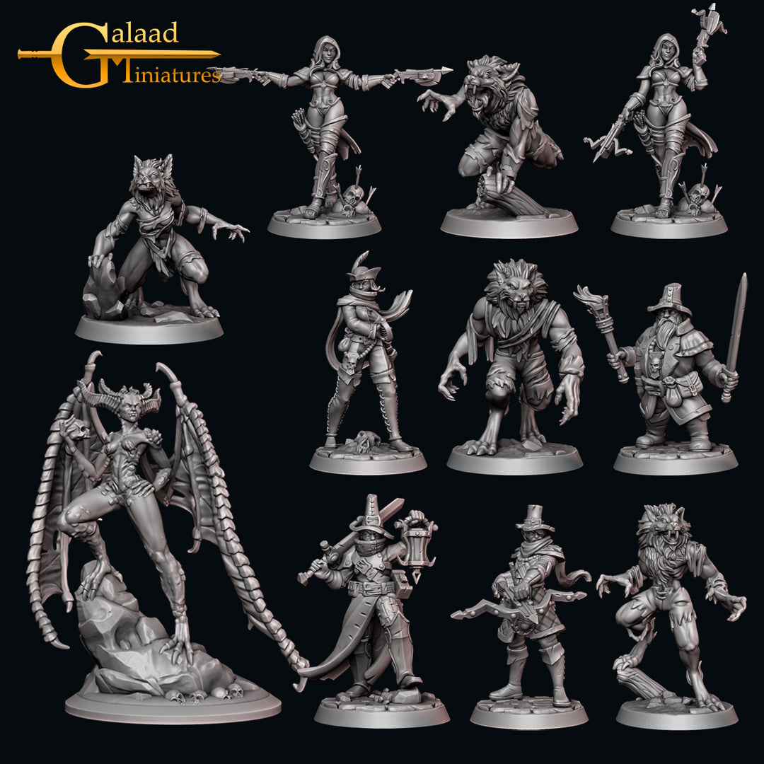 Hunters Bundle unpainted resin hunter miniature by Galaad Miniatures, 28-32mm DnD tabletop model.