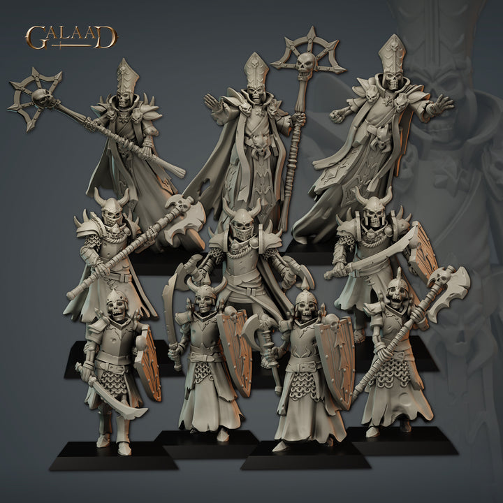 Skeletal Warriors Bundle unpainted resin undead miniature by Galaad Miniatures, 28-32mm DnD tabletop model.