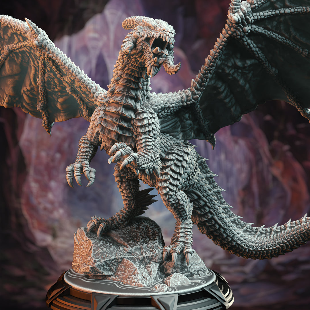 Ancient Red Dragon - Rokarthion unpainted resin dragon centerpiece miniature by DM Stash, 28-32mm DnD tabletop model.