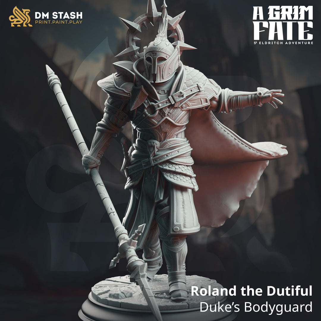 Bodyguard Knight - Roland the Dutiful unpainted resin knight miniature by DM Stash, 28-32mm DnD tabletop model.