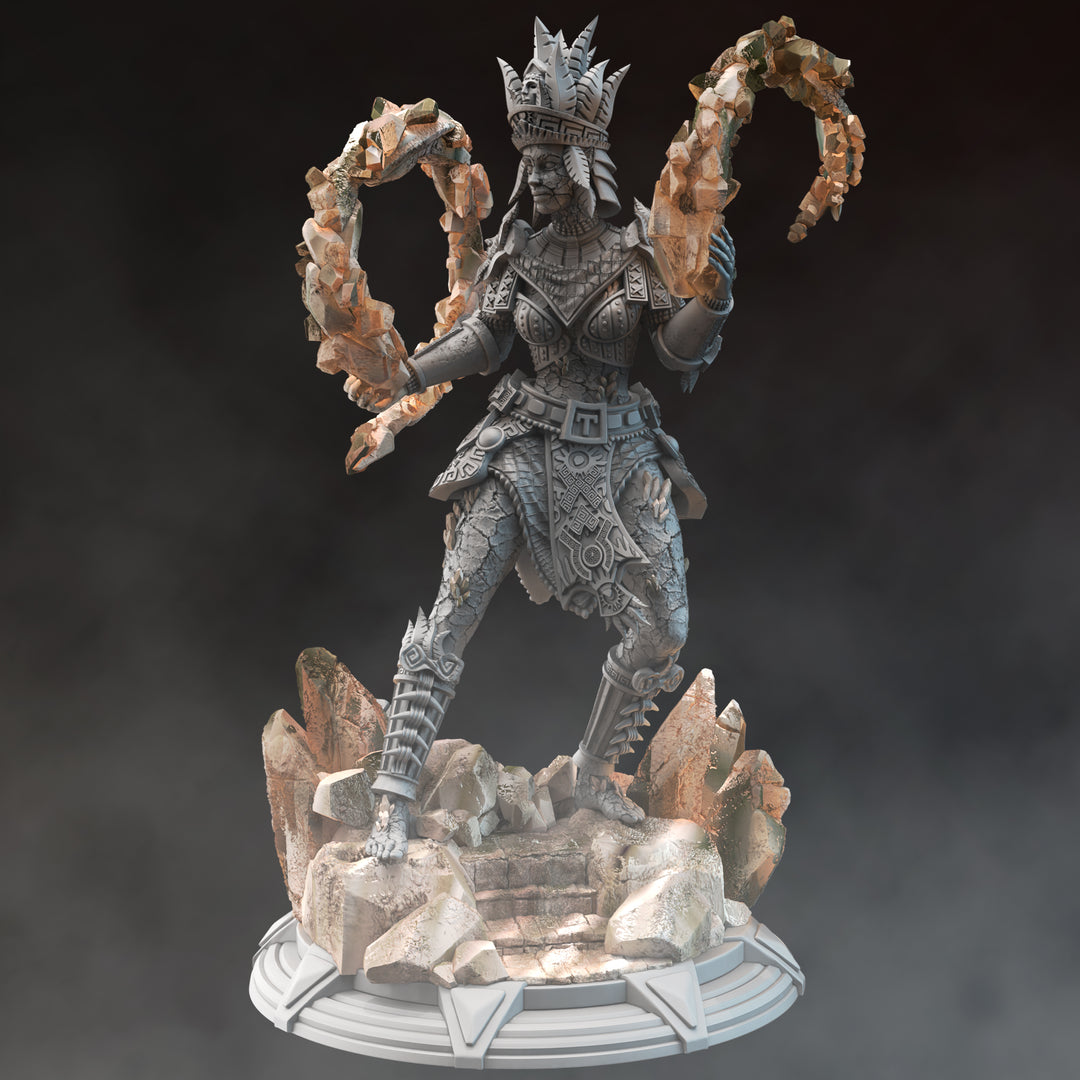Earth Genasi Geomancer - Ruby Slit unpainted resin character miniature by DM Stash, 28-32mm DnD tabletop model.