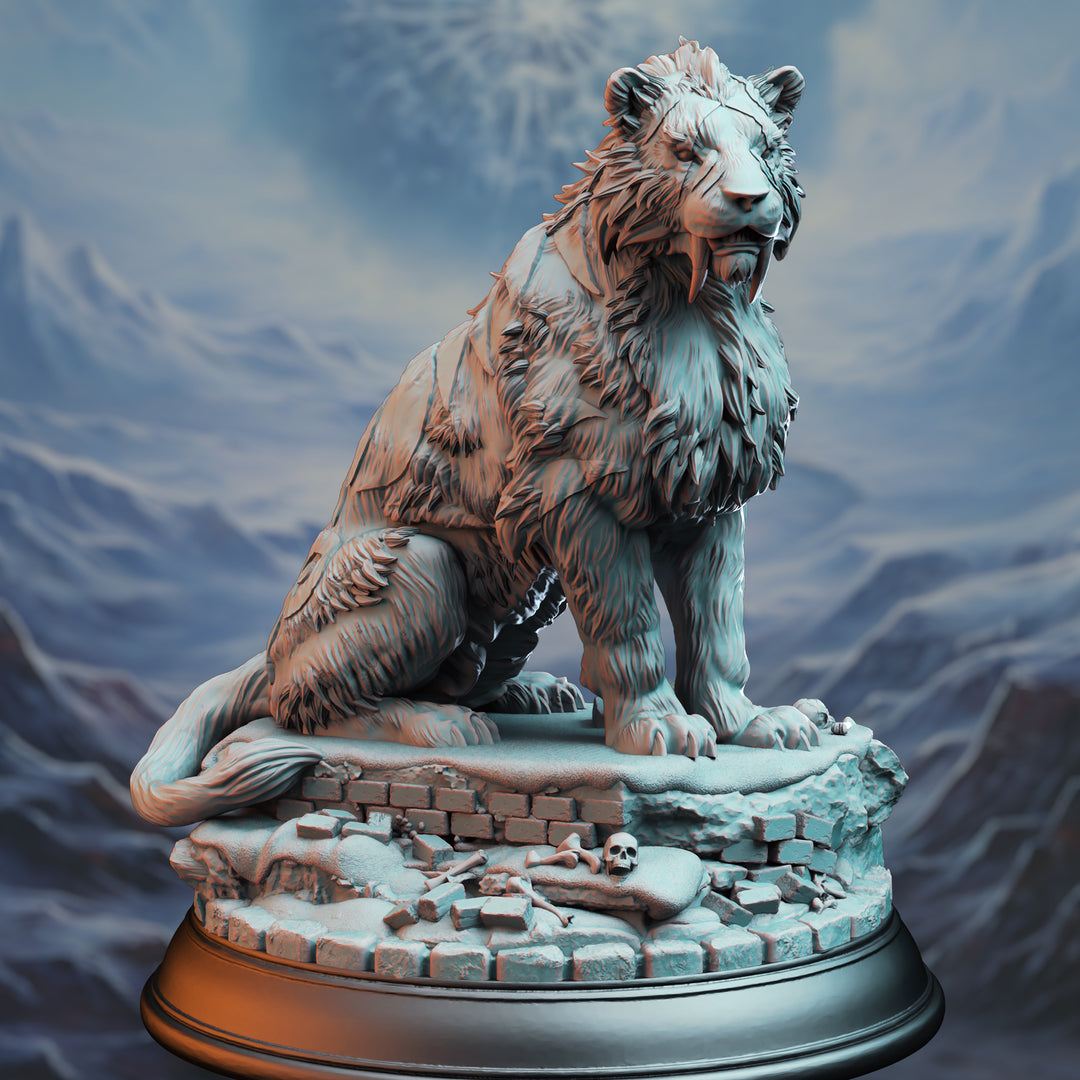 Giant Sabertooth Tiger - Sabka unpainted resin giant miniature by DM Stash, 28-32mm DnD tabletop model.