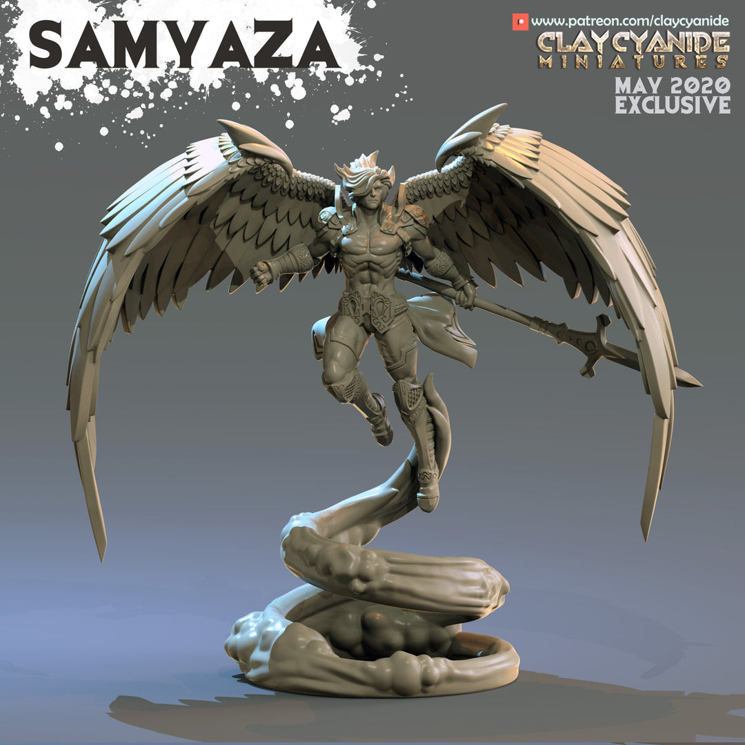 Samyaza - Angel unpainted resin angel miniature by Clay Cyanide, 28-32mm DnD tabletop model.