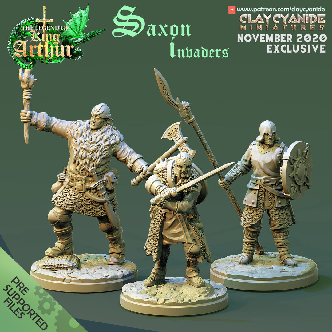 Saxon Invaders unpainted resin character miniature by Clay Cyanide, 28-32mm DnD tabletop model.