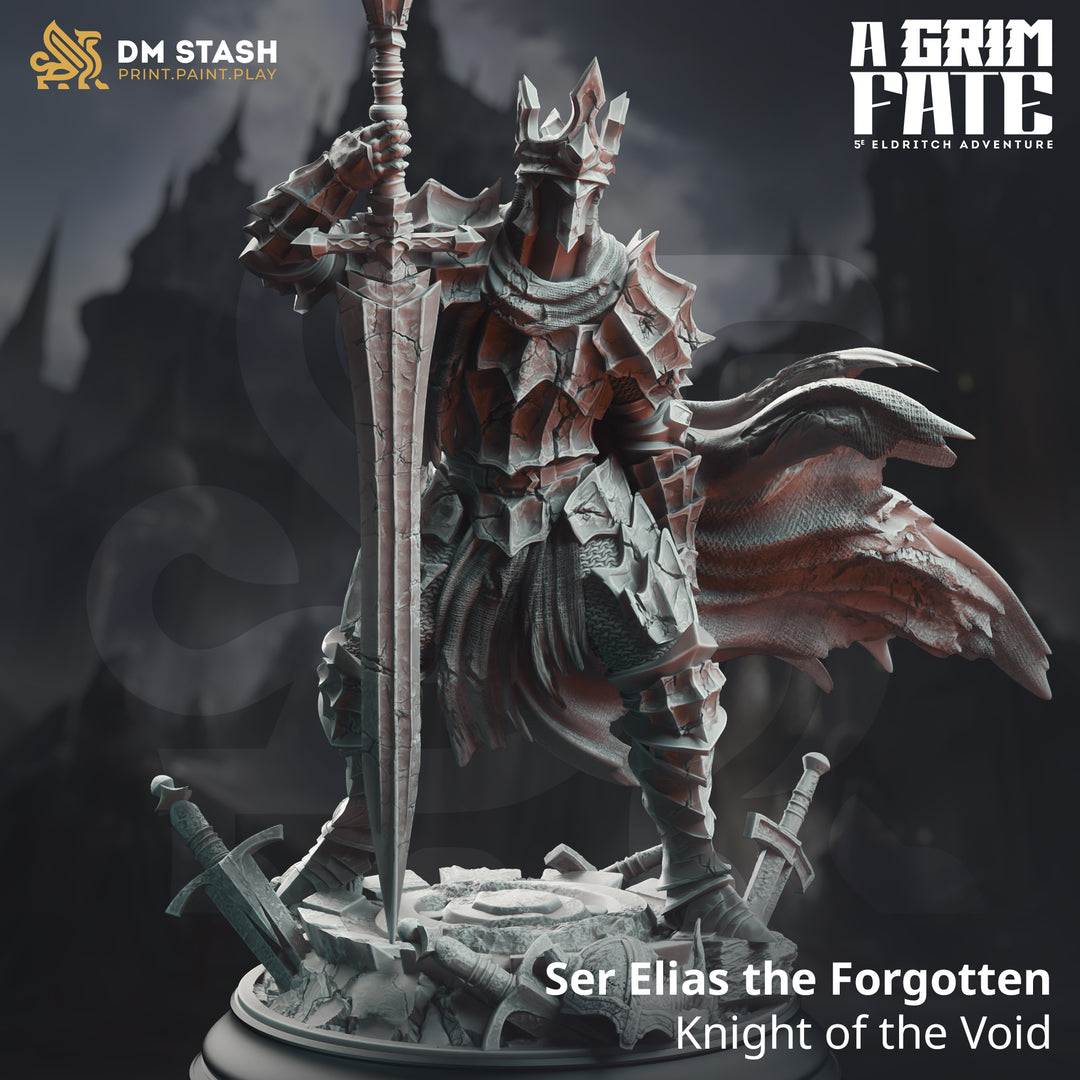 Void Knight - Ser Elias the Forgotten unpainted resin knight miniature by DM Stash, 28-32mm DnD tabletop model.