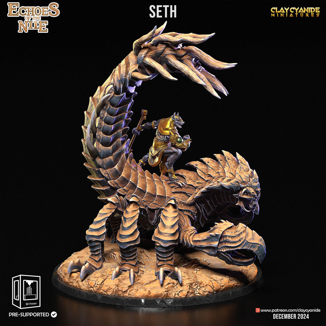 Seth - Echoes of the Nile unpainted resin character miniature by Clay Cyanide, 28-32mm DnD tabletop model.
