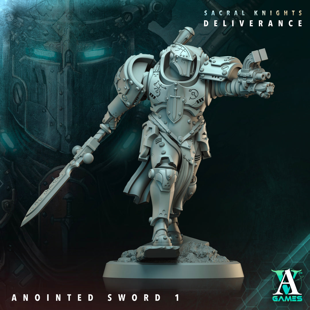 Annointed Swords unpainted resin miniature by Archvillain Games, 28-32mm tabletop wargaming model.