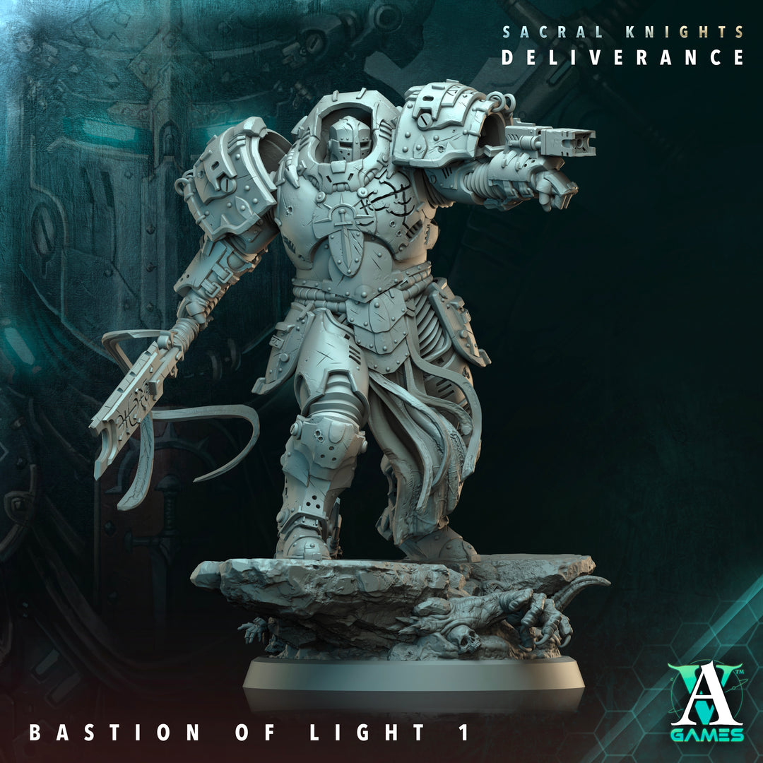 Bastion of Light unpainted resin character miniature by Archvillain Games, 28-32mm tabletop wargaming model.