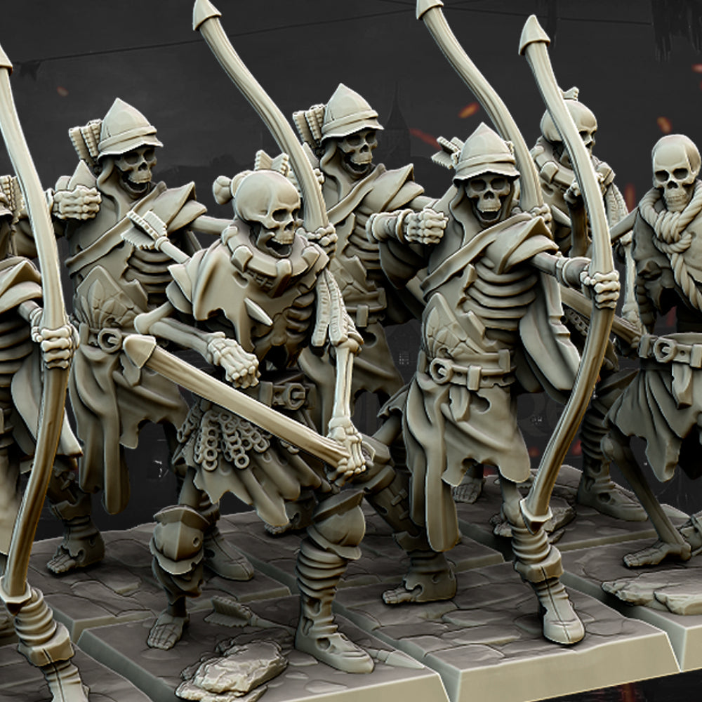 Undead Archers unpainted resin undead miniature by Highlands Miniatures, 28-32mm DnD tabletop model.