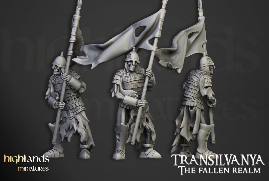 Skeleton Boyar Guard unpainted resin undead miniature by Highlands Miniatures, 28-32mm DnD tabletop model.
