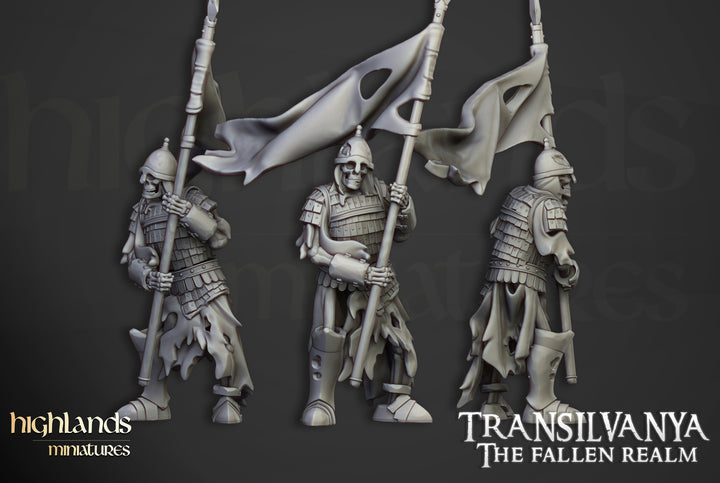Skeleton Boyar Guard unpainted resin undead miniature by Highlands Miniatures, 28-32mm DnD tabletop model.