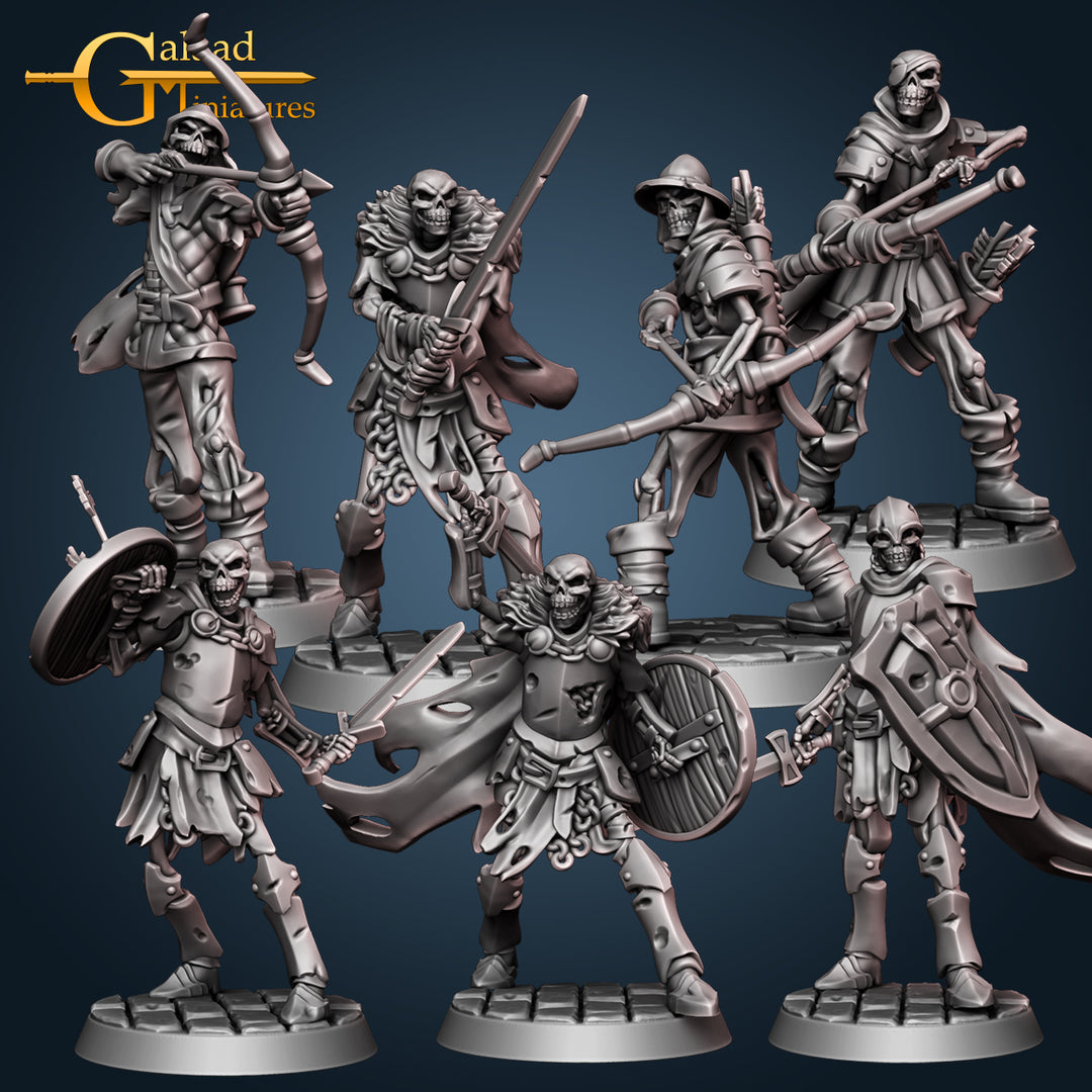Skeletons Bundle unpainted resin undead miniature by Galaad Miniatures, 28-32mm DnD tabletop model.