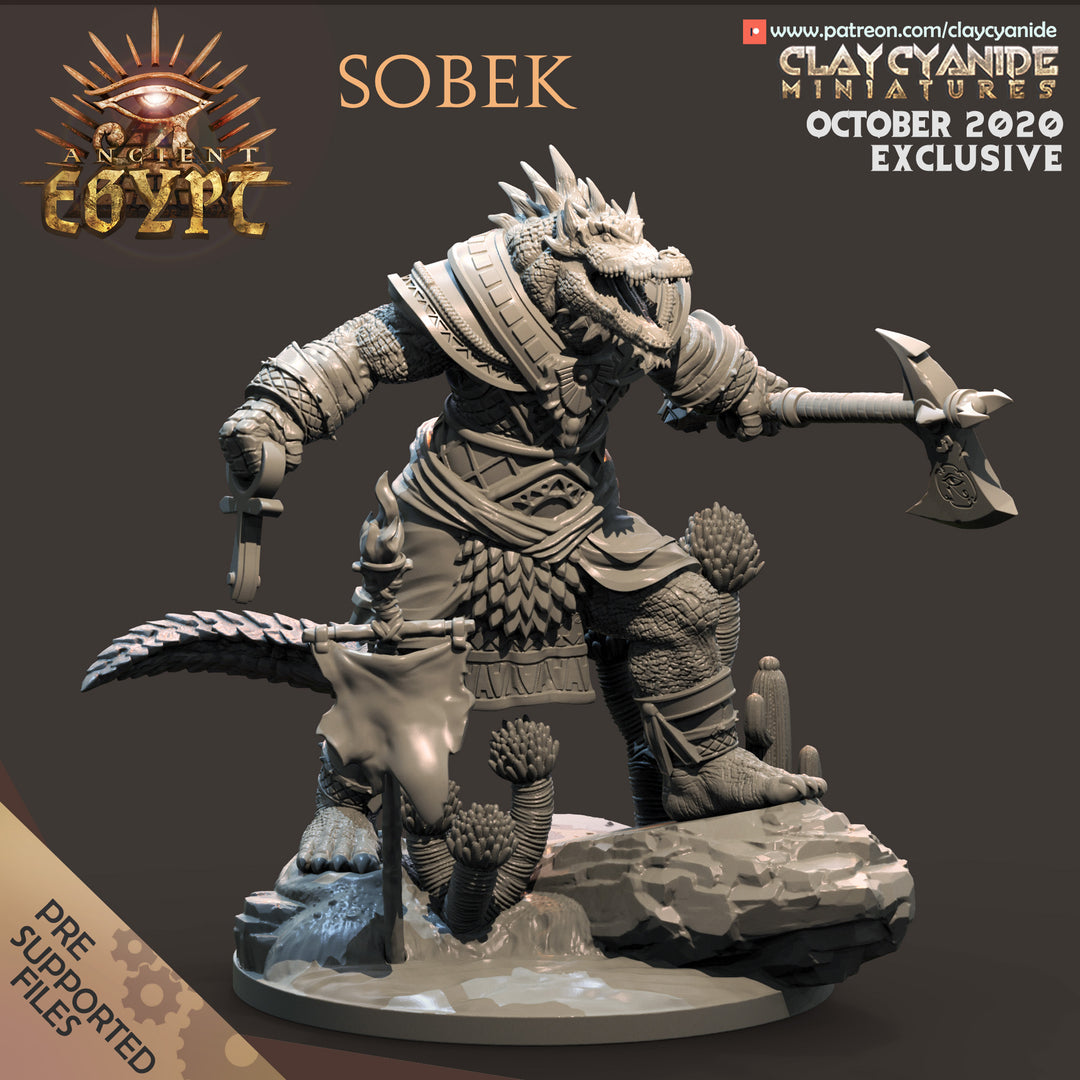 Sobek - Egyptian God unpainted resin fantasy miniature by Clay Cyanide, 28-32mm DnD tabletop model.