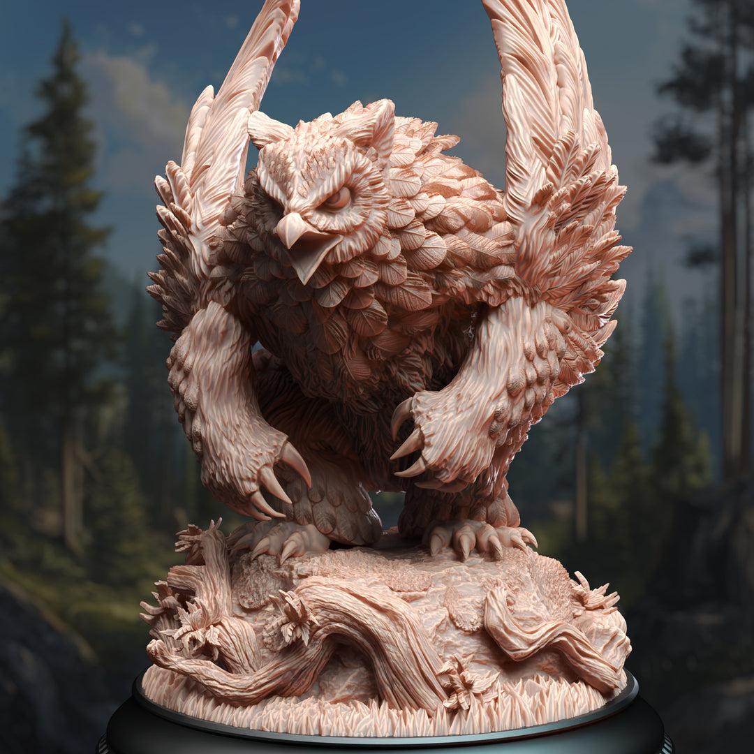 Northern Masked Owlbear - Sonatus Noctursa unpainted resin fantasy miniature by DM Stash, 28-32mm DnD tabletop model.