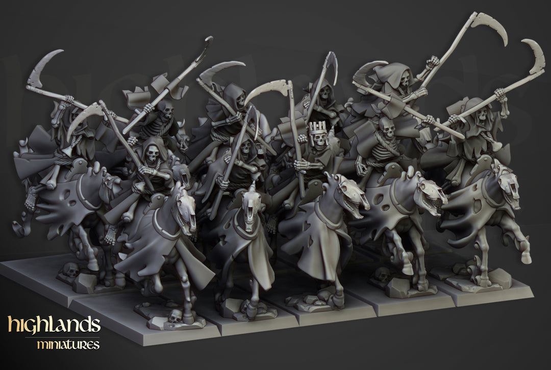 Spectral Cavalry unpainted resin undead miniature by Highlands Miniatures, 28-32mm DnD tabletop model.