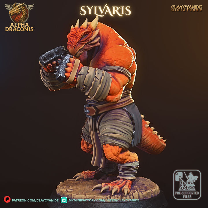 Sylvaris - Draconic Pugilist unpainted resin dragonborn miniature by Clay Cyanide, 28-32mm DnD tabletop model.