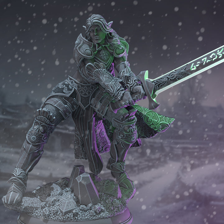 Righteous Holy Paladin - Syrinlena unpainted resin elf miniature by DM Stash, 28-32mm DnD tabletop model.