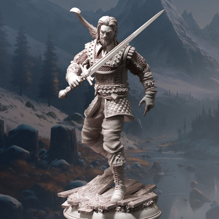 Old Master Bloodhunter - Tarick Wolfheart unpainted resin hunter miniature by DM Stash, 28-32mm DnD tabletop model.
