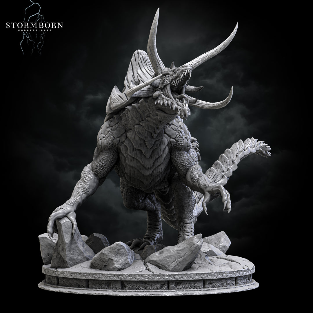 Tarrasque unpainted resin fantasy centerpiece miniature by Stormborn Collectibles, 28-32mm DnD tabletop model.