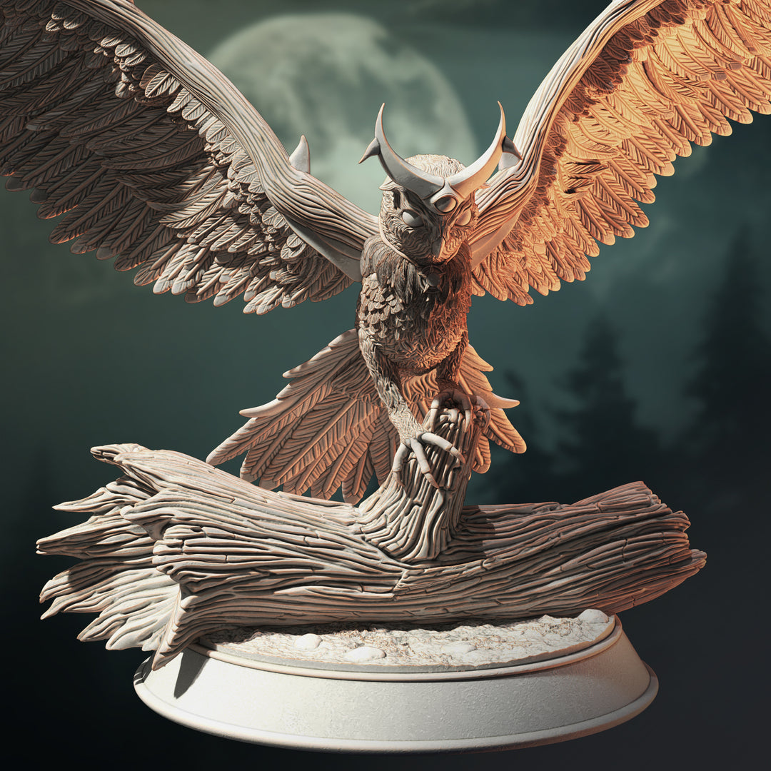 Great Owl Spirit - Moon Devil unpainted resin demon miniature by DM Stash, 28-32mm DnD tabletop model.