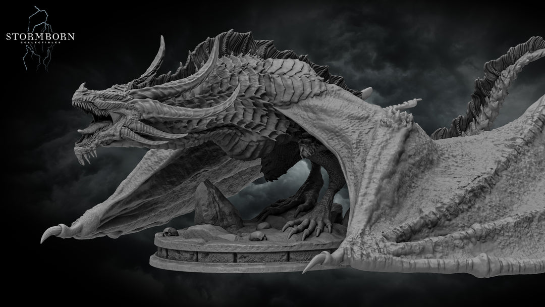 Thornscale Dragon unpainted resin dragon centerpiece miniature by Stormborn Collectibles, 28-32mm DnD tabletop model.
