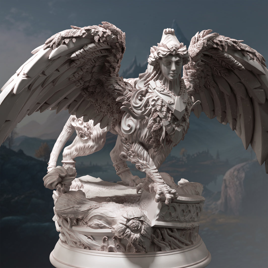 Ancient Sphinx - Tizariel unpainted resin fantasy miniature by DM Stash, 28-32mm DnD tabletop model.