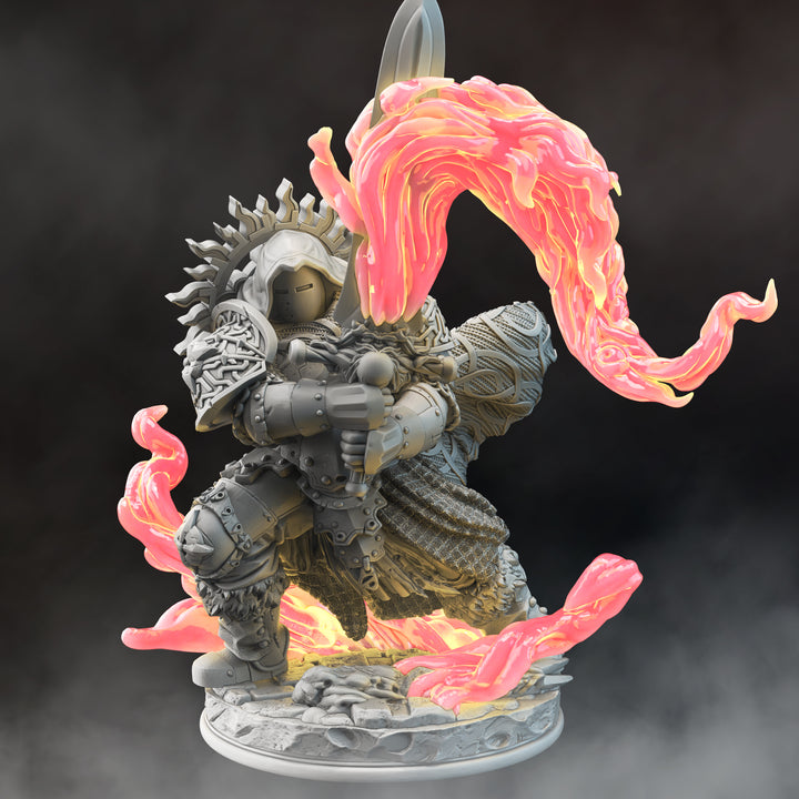 Paladin Crusader of the Flame - Tuzugo unpainted resin paladin miniature by DM Stash, 28-32mm DnD tabletop model.