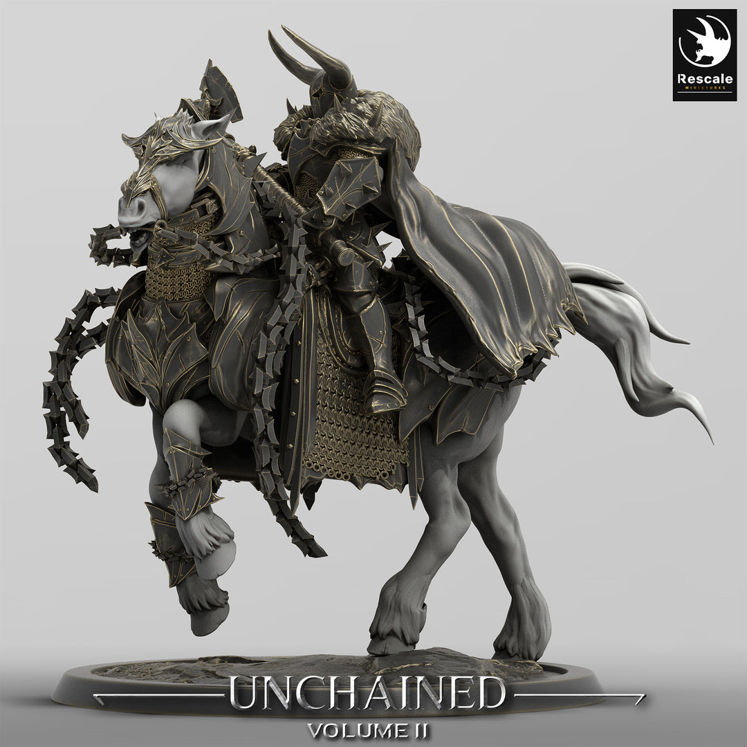 Unchained Cavalry unpainted resin character miniature by Rescale Miniatures, 28-32mm DnD tabletop model.