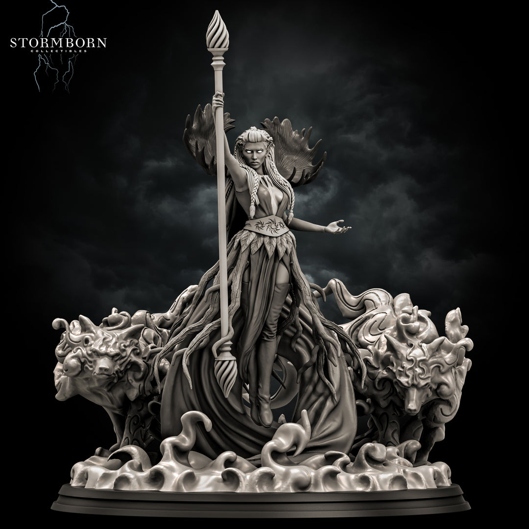 Archduid Valmoira unpainted resin character miniature by Stormborn Collectibles, 28-32mm DnD tabletop model.