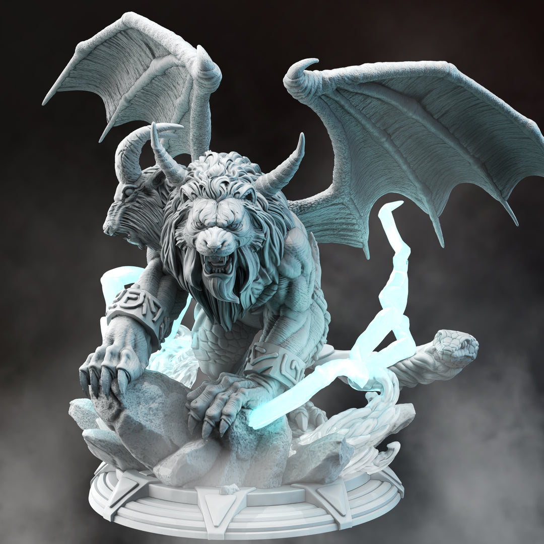 Lighting Chimera - Vilamin unpainted resin fantasy miniature by DM Stash, 28-32mm DnD tabletop model.