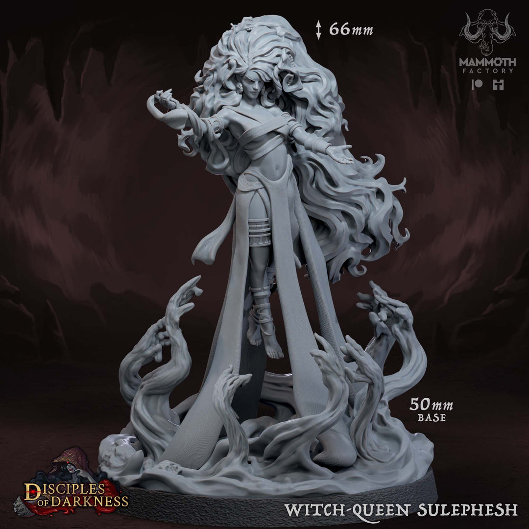 Witch Queen Sulephesh unpainted resin demon miniature by Mammoth Factory, 28-32mm DnD tabletop model.