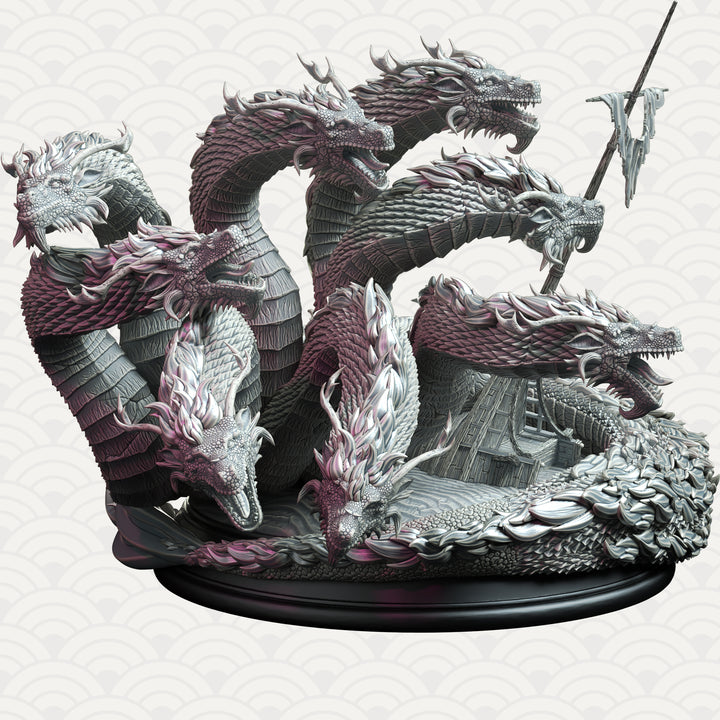 The Eight Headed Serpent of the Underworld - Yamarochi no Yomi unpainted resin fantasy centerpiece miniature by DM Stash, 28-32mm DnD tabletop model.