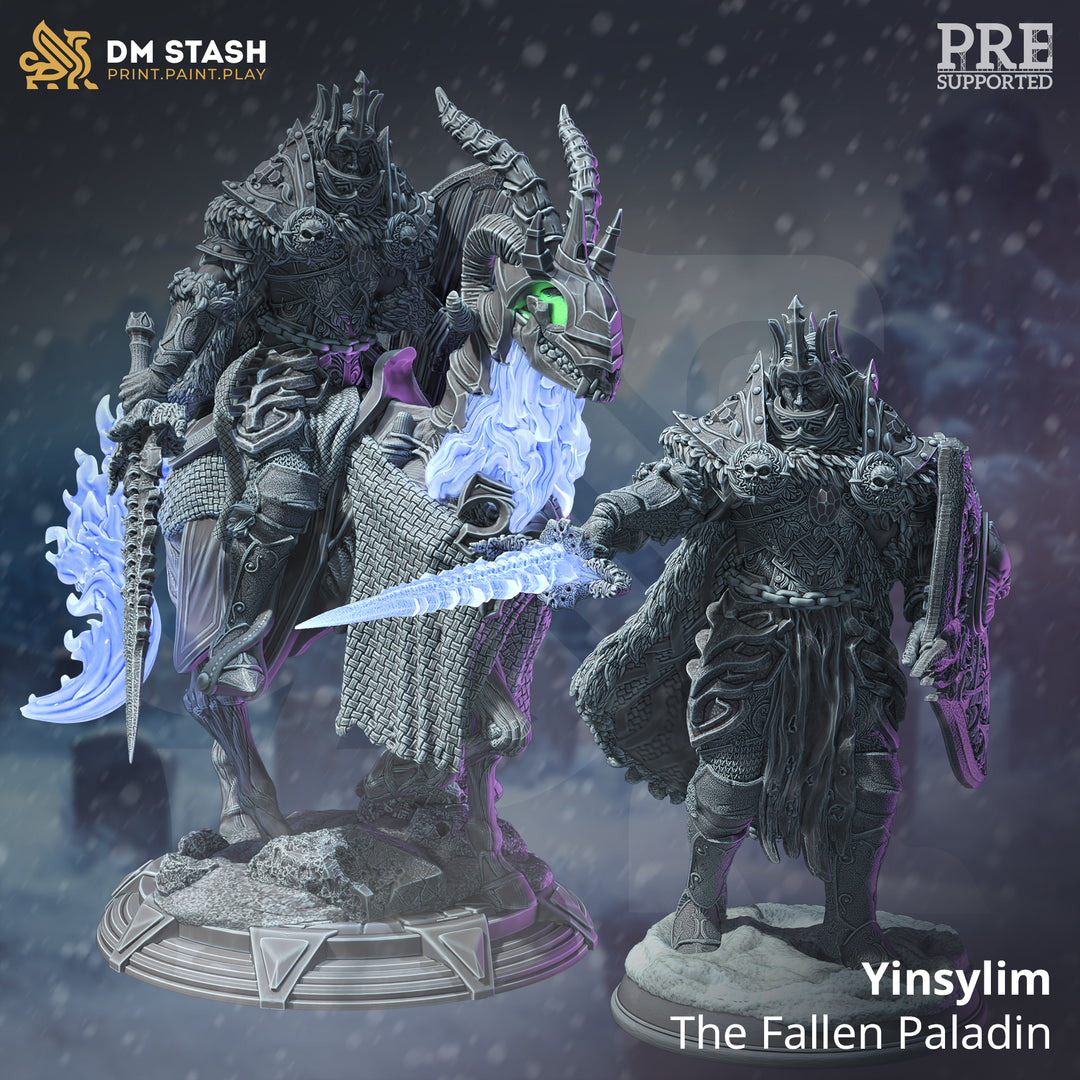 Death Knight Fallen Paladin - Yinsylim unpainted resin undead miniature by DM Stash, 28-32mm DnD tabletop model.
