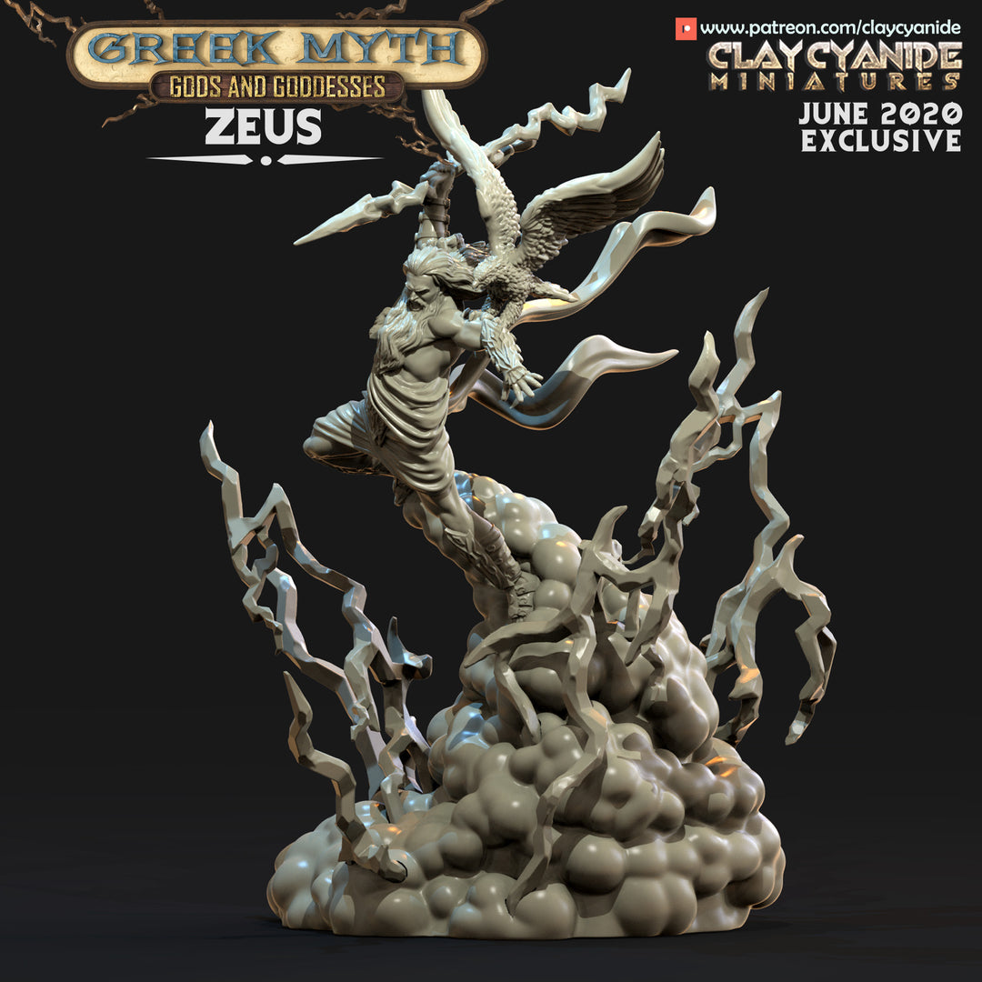 Zeus - Greek God unpainted resin character miniature by Clay Cyanide, 28-32mm DnD tabletop model.