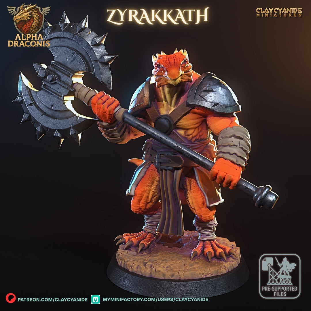Zyrakkath - Draconic Fighter unpainted resin dragonborn miniature by Clay Cyanide, 28-32mm DnD tabletop model.
