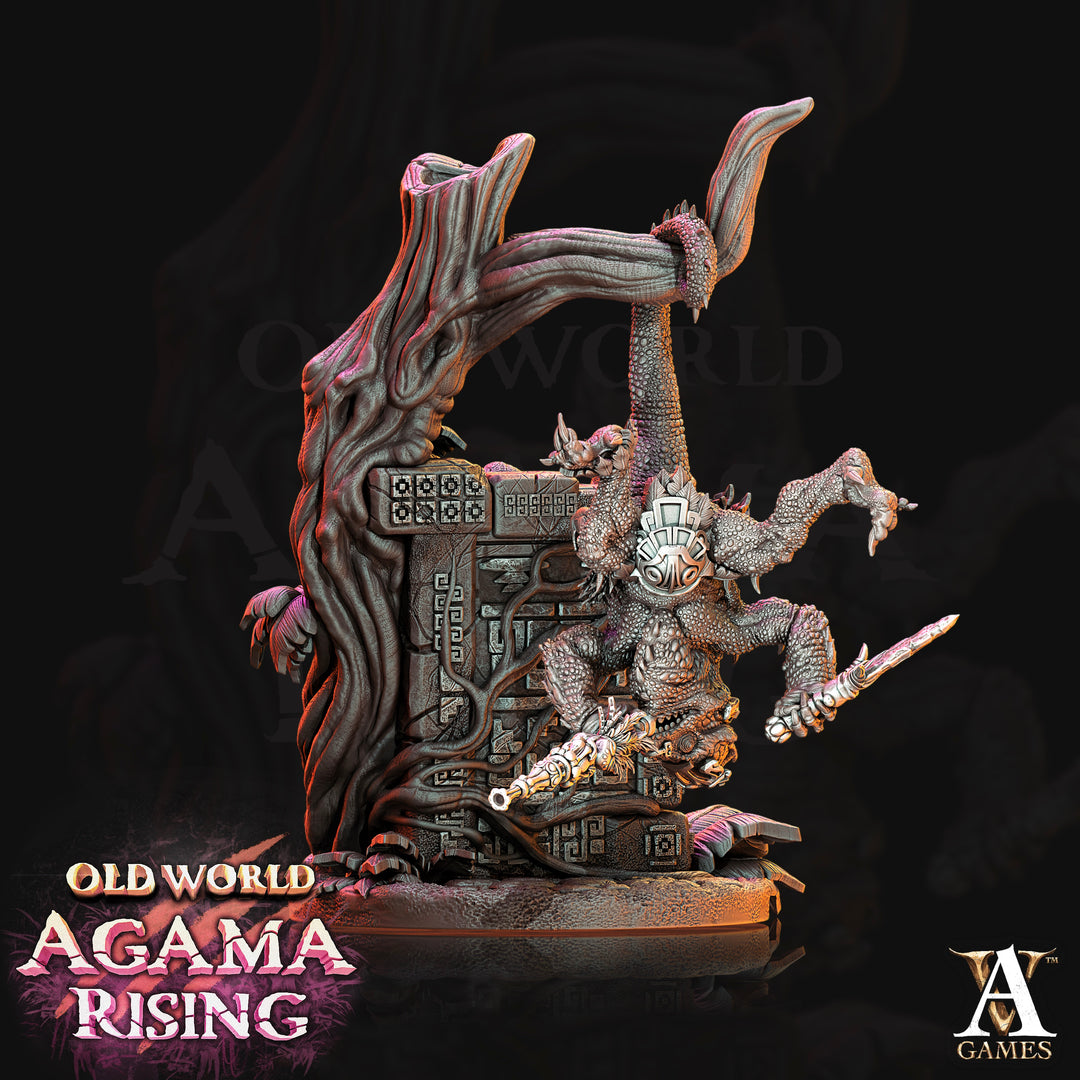 Agama Chameleons unpainted resin lizardfolk miniature by Archvillain Games, 28-32mm DnD tabletop model.