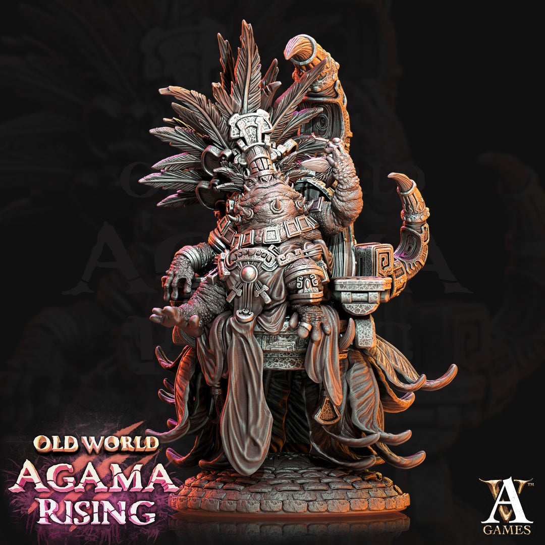 High Priest of Ziskal unpainted resin lizardfolk miniature by Archvillain Games, 28-32mm DnD tabletop model.