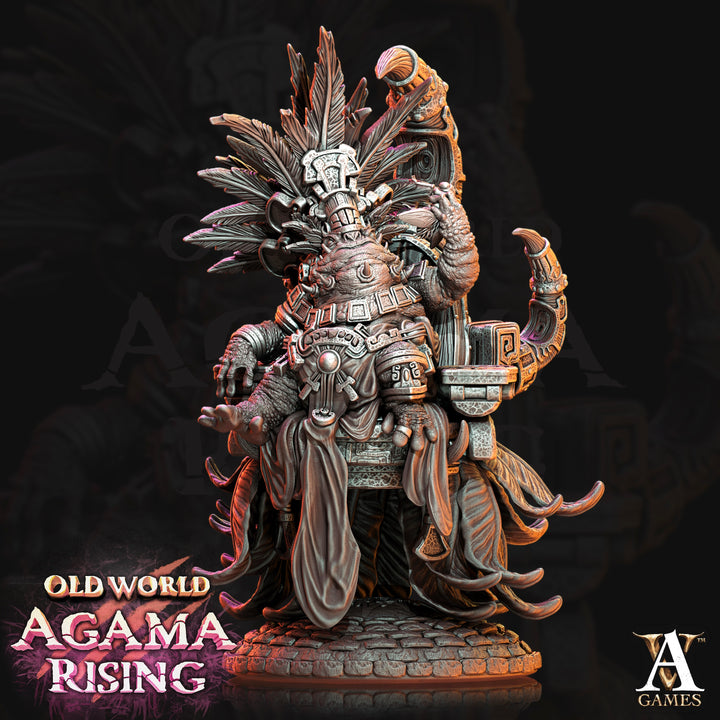 High Priest of Ziskal unpainted resin lizardfolk miniature by Archvillain Games, 28-32mm DnD tabletop model.